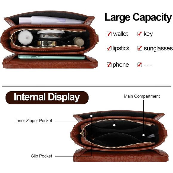 🆕 Women Brown Small Classy Crossbody Bag Leather Satchel Purse Fashion Handbags - Picture 3 of 7